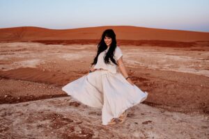 Birthday photoshoot in Southeast New Mexico desert with female portrait client at golden hour